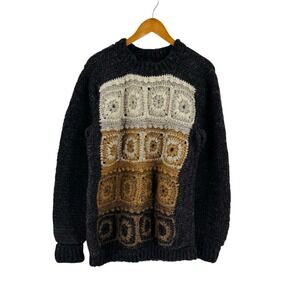Handmade Crochet Patchwork Sweater Boho Chunky Knit Retro‎ Folk Art Pullover